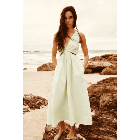 ZARA ~CUT OUT GABARDINE MIDI DRESS (NWT) - Picture 2 of 10